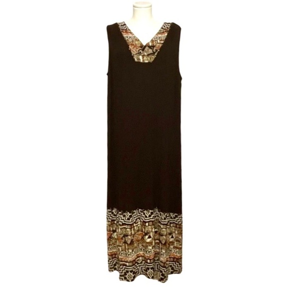 Tribal print brown studded v-neck sleeveless muu muu plus size 2X - Picture 7 of 7